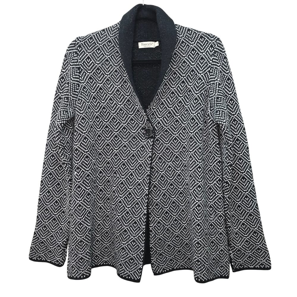 Bianca G Cardigan Sweater Womens Small Black Wool Made in Italy Minimalist Boho